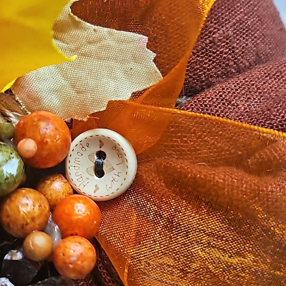 Hand Crafted Harvest Fabric Pumpkins 3Set Orange Farmhouse Handmade Autum Decor - Picture 8 of 17
